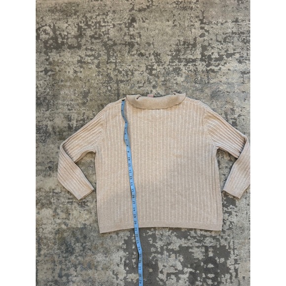 Y2K biege cotton cable knit‎ longsleeve zip up collard sweater cardigan S - Picture 4 of 5